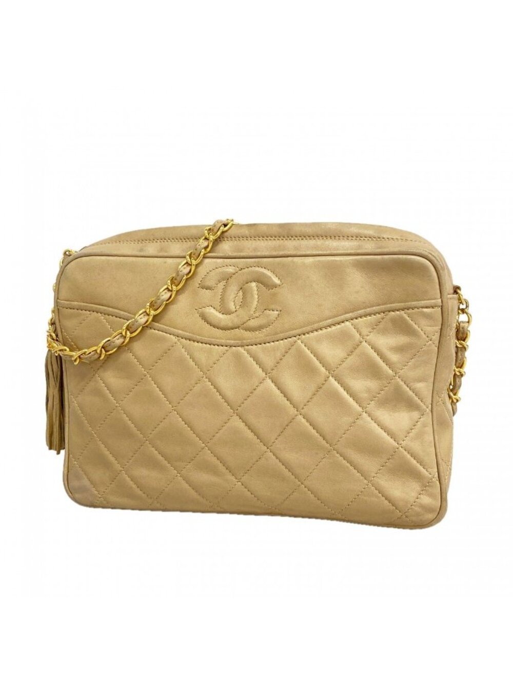 Chanel Shoulder Bag Quilted Lambskin Beige Gold